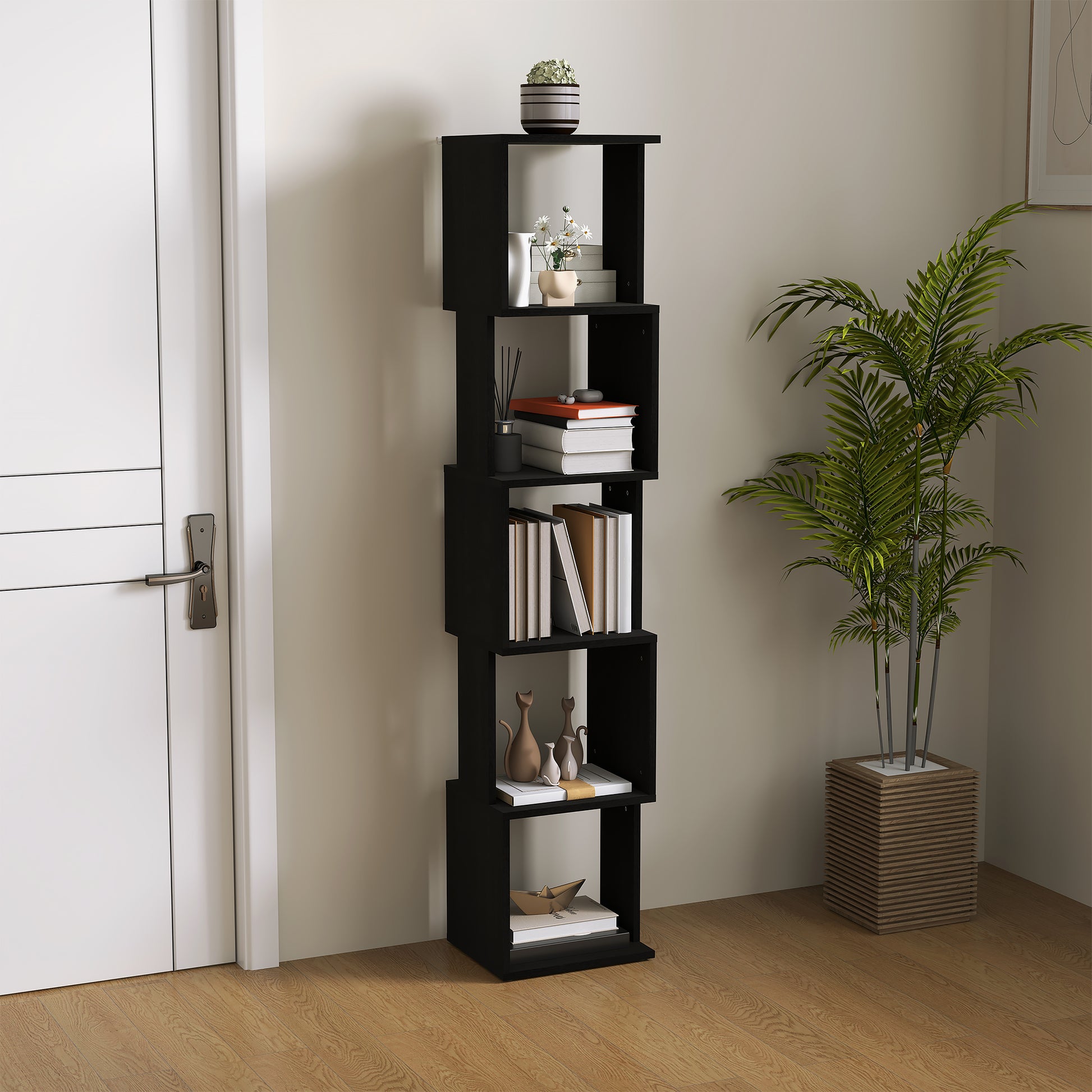 5-Tier Wooden Bookshelf Storage Shelf, Cube Storage Shelf for Living Room, Home Office, 33 x 28 x 161 cm, Black