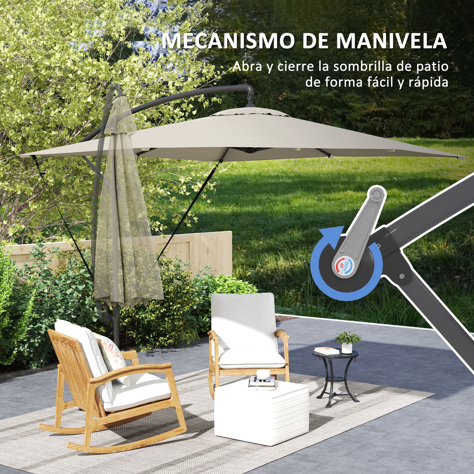 Eccentric Parasol 97.2x97.2 inches Garden Umbrella with Cross Base Adjustable Cover Crank Protective Cover and Anti-UV 50+ Wind Cord Umbrella for Terrace Patio Khaki