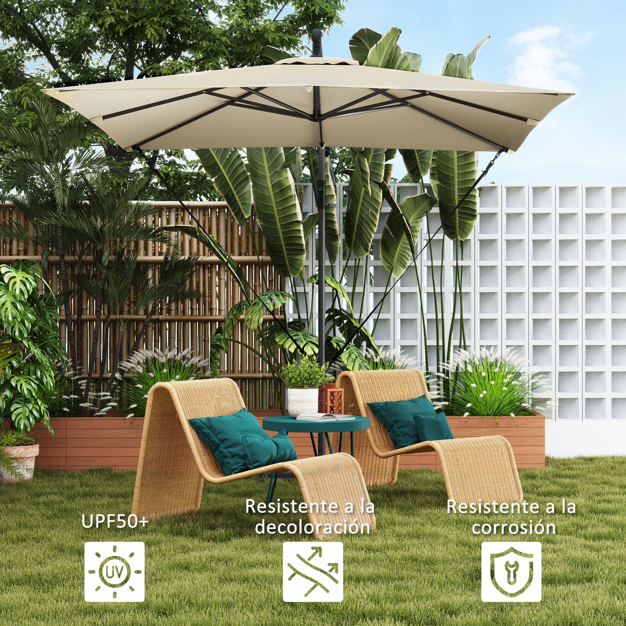 Eccentric Parasol 97.2x97.2 inches Garden Umbrella with Cross Base Adjustable Cover Crank Protective Cover and Anti-UV 50+ Wind Cord Umbrella for Terrace Patio Khaki