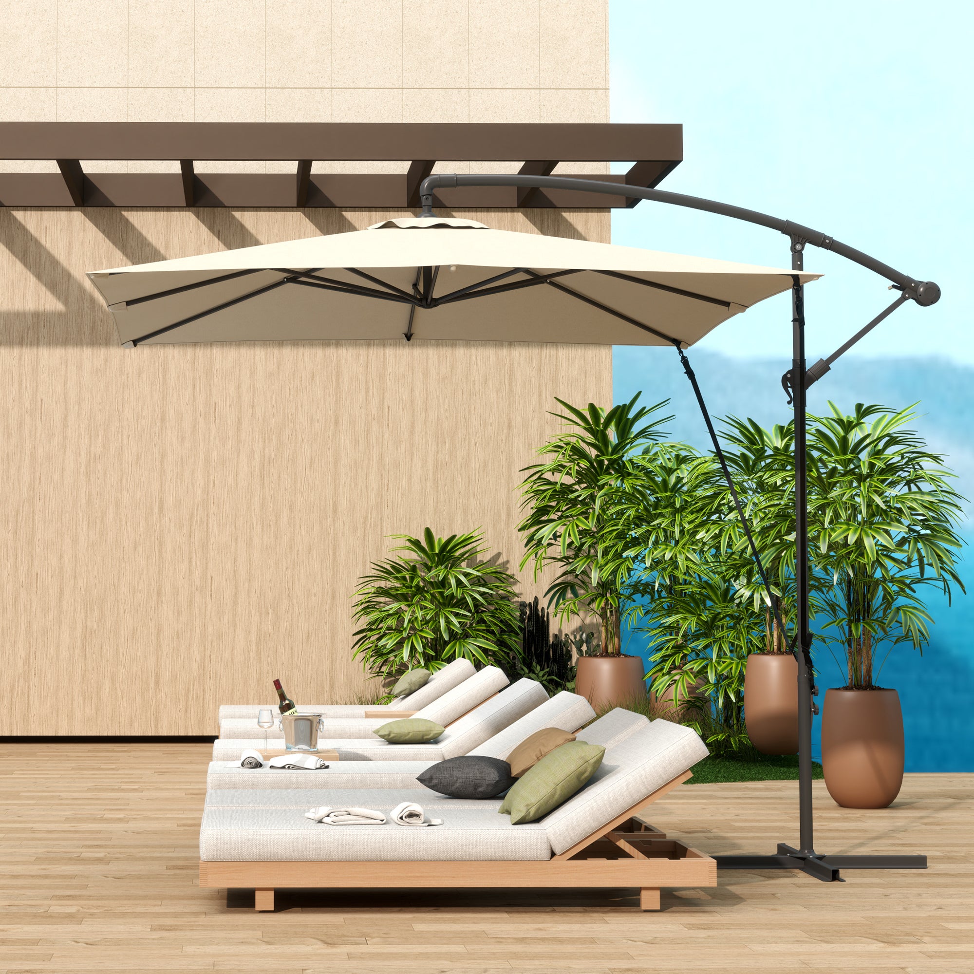 Eccentric Parasol 97.2x97.2 inches Garden Umbrella with Cross Base Adjustable Cover Crank Protective Cover and Anti-UV 50+ Wind Cord Umbrella for Terrace Patio Khaki