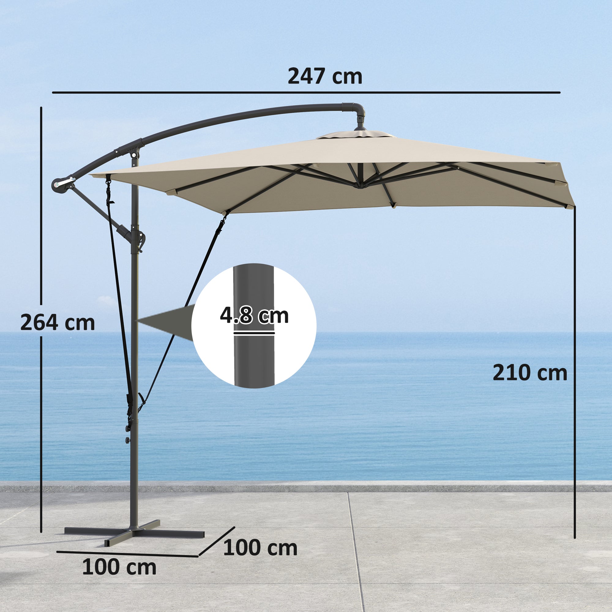 Eccentric Parasol 97.2x97.2 inches Garden Umbrella with Cross Base Adjustable Cover Crank Protective Cover and Anti-UV 50+ Wind Cord Umbrella for Terrace Patio Khaki