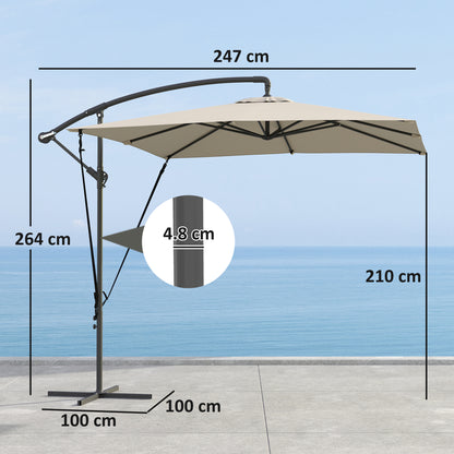Eccentric Parasol 97.2x97.2 inches Garden Umbrella with Cross Base Adjustable Cover Crank Protective Cover and Anti-UV 50+ Wind Cord Umbrella for Terrace Patio Khaki