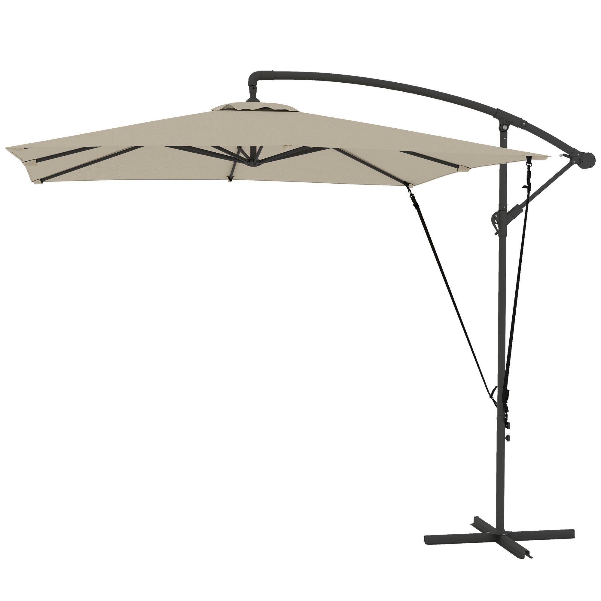 Eccentric Parasol 97.2x97.2 inches Garden Umbrella with Cross Base Adjustable Cover Crank Protective Cover and Anti-UV 50+ Wind Cord Umbrella for Terrace Patio Khaki