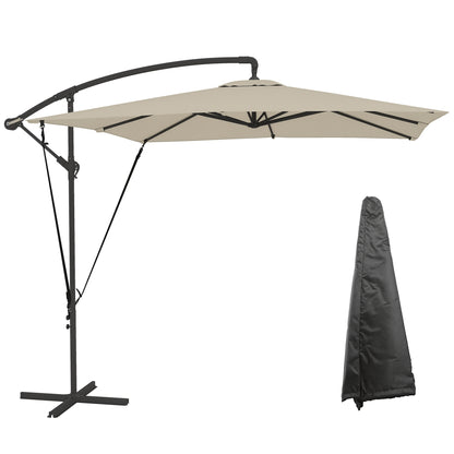 Eccentric Parasol 97.2x97.2 inches Garden Umbrella with Cross Base Adjustable Cover Crank Protective Cover and Anti-UV 50+ Wind Cord Umbrella for Terrace Patio Khaki