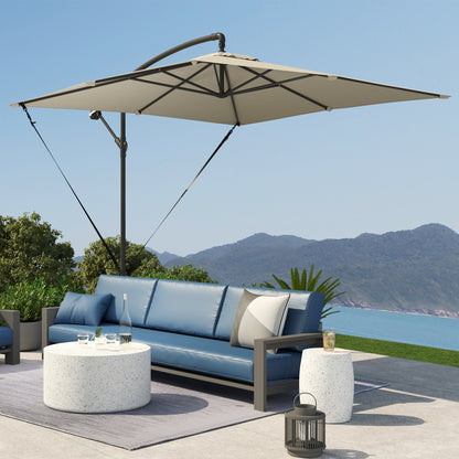 Eccentric Parasol 97.2x97.2 inches Garden Umbrella with Cross Base Adjustable Cover Crank Protective Cover and Anti-UV 50+ Wind Cord Umbrella for Terrace Patio Khaki