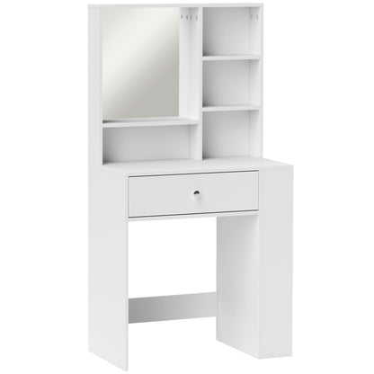 Makeup Table Cosmetic Table with Mirror, Dressing Table with Drawers, Open Shelves, White
