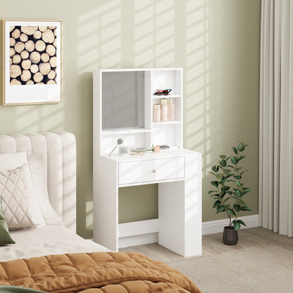 Makeup Table Cosmetic Table with Mirror, Dressing Table with Drawers, Open Shelves, White