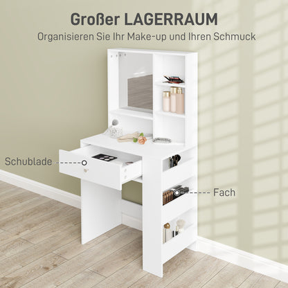 Makeup Table Cosmetic Table with Mirror, Dressing Table with Drawers, Open Shelves, White