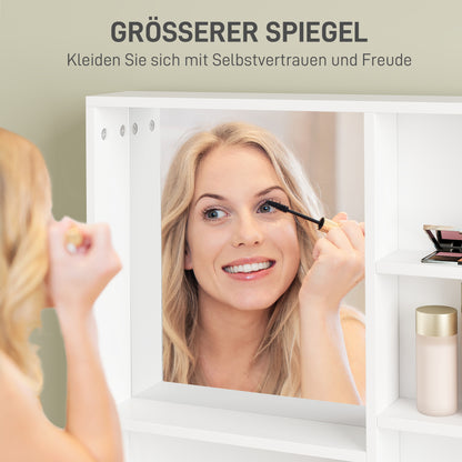 Makeup Table Cosmetic Table with Mirror, Dressing Table with Drawers, Open Shelves, White