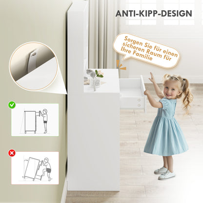 Makeup Table Cosmetic Table with Mirror, Dressing Table with Drawers, Open Shelves, White