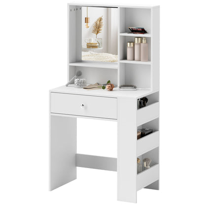Makeup Table Cosmetic Table with Mirror, Dressing Table with Drawers, Open Shelves, White