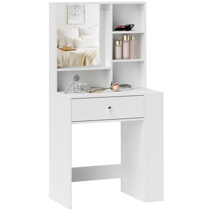 Makeup Table Cosmetic Table with Mirror, Dressing Table with Drawers, Open Shelves, White