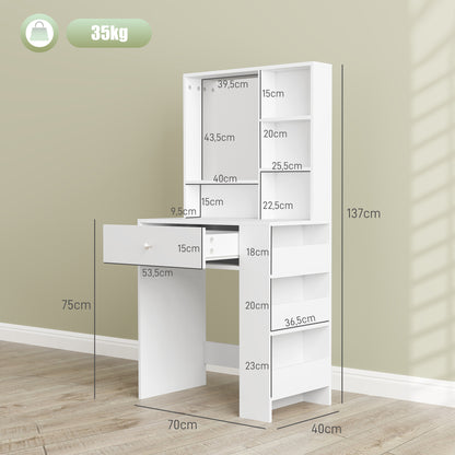 Makeup Table Cosmetic Table with Mirror, Dressing Table with Drawers, Open Shelves, White
