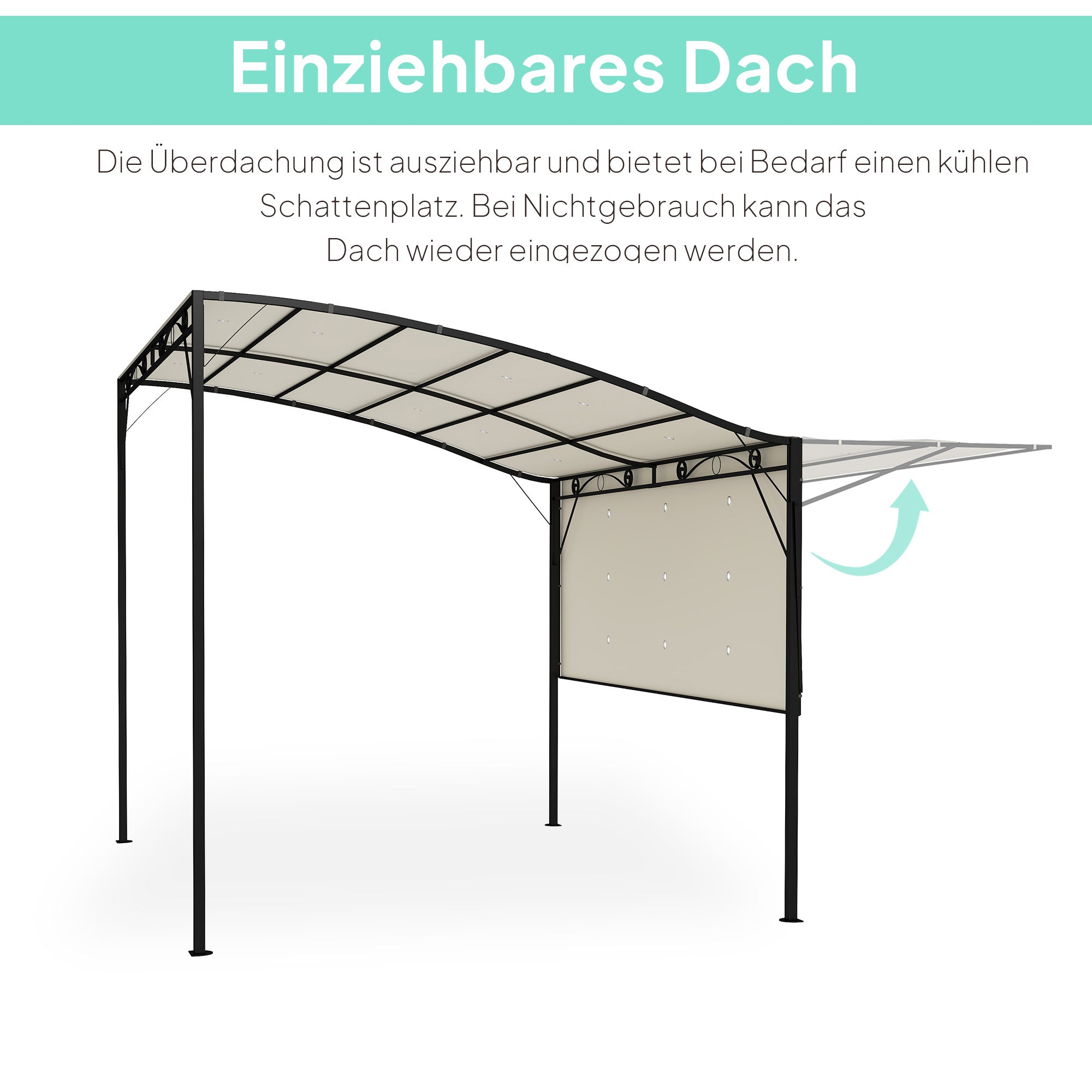 Pergola Pavilion 3x2.5m Steel Water Resistant Sun Protection with Adjustable Roof Wall Mounting Garden Pavilion Freestanding Patio Cover Canopy for Garden Balcony Cream White