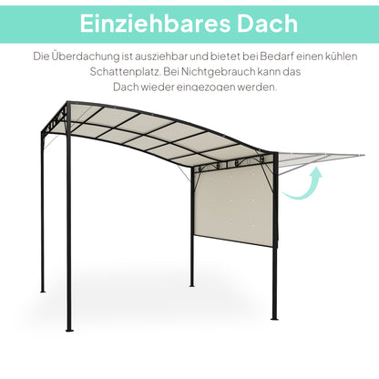 Pergola Pavilion 3x2.5m Steel Water Resistant Sun Protection with Adjustable Roof Wall Mounting Garden Pavilion Freestanding Patio Cover Canopy for Garden Balcony Cream White