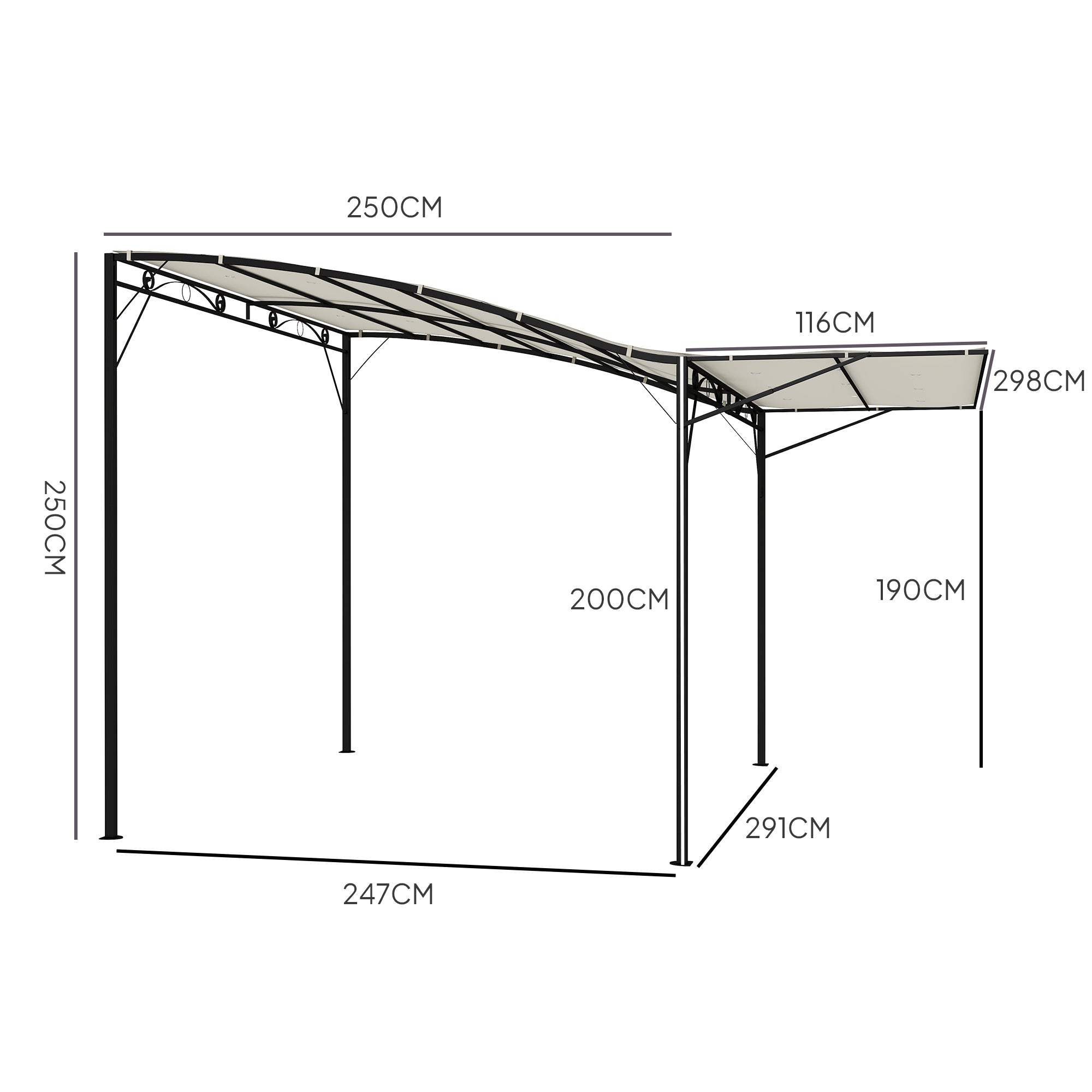 Pergola Pavilion 3x2.5m Steel Water Resistant Sun Protection with Adjustable Roof Wall Mounting Garden Pavilion Freestanding Patio Cover Canopy for Garden Balcony Cream White