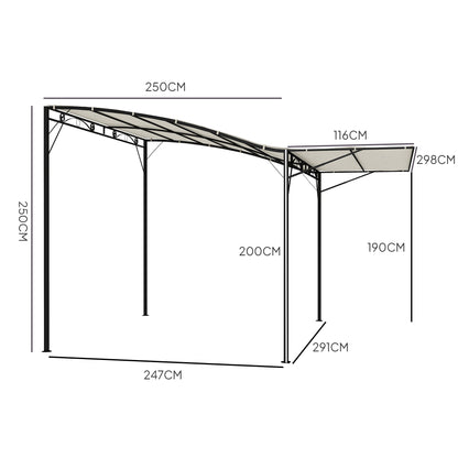 Pergola Pavilion 3x2.5m Steel Water Resistant Sun Protection with Adjustable Roof Wall Mounting Garden Pavilion Freestanding Patio Cover Canopy for Garden Balcony Cream White