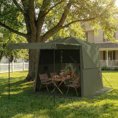 2 x 2 m (6.6 x 6.6 ft) Waterproof, Stable All-Season Pop-Up Gazebo — 4 Side Panels, Mesh Windows, Extendable Front Awning, UPF 30+, Foldable Party & Garden Tent — Green