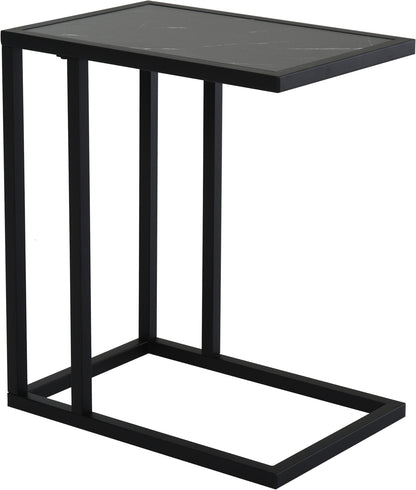 End Table, Coffee Table with Marble Look, Side Table with Metal Frame, for Living Room, Bedroom, 45 x 30 x 51.5 cm Black