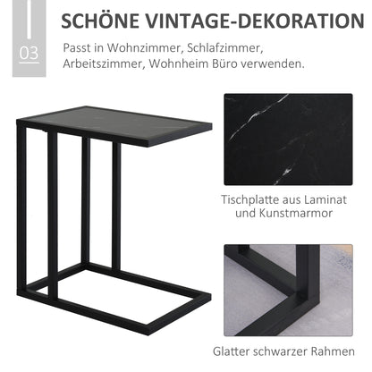 End Table, Coffee Table with Marble Look, Side Table with Metal Frame, for Living Room, Bedroom, 45 x 30 x 51.5 cm Black
