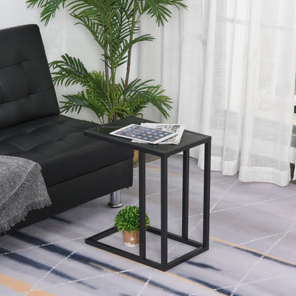 End Table, Coffee Table with Marble Look, Side Table with Metal Frame, for Living Room, Bedroom, 45 x 30 x 51.5 cm Black