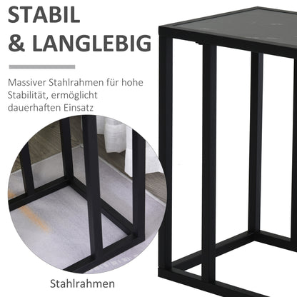 End Table, Coffee Table with Marble Look, Side Table with Metal Frame, for Living Room, Bedroom, 45 x 30 x 51.5 cm Black