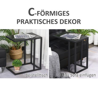 End Table, Coffee Table with Marble Look, Side Table with Metal Frame, for Living Room, Bedroom, 45 x 30 x 51.5 cm Black
