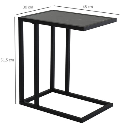 End Table, Coffee Table with Marble Look, Side Table with Metal Frame, for Living Room, Bedroom, 45 x 30 x 51.5 cm Black