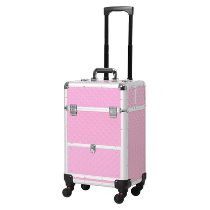 Professional Makeup Case with Drawer Wheeled Makeup Case for Travel Work 34x25x62 cm Pink