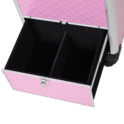 Professional Makeup Case with Drawer Wheeled Makeup Case for Travel Work 34x25x62 cm Pink