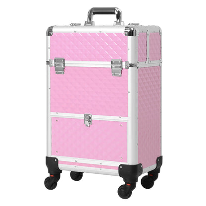Professional Makeup Case with Drawer Wheeled Makeup Case for Travel Work 34x25x62 cm Pink