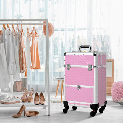Professional Makeup Case with Drawer Wheeled Makeup Case for Travel Work 34x25x62 cm Pink