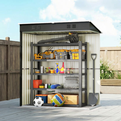 Outdoor Metal Garden Shed 1.37 m², 163 x 90 x 179 cm (64.2 in x 35.4 in x 70.5 in) – Lockable Door, Ventilation Slots, Tool Storage, Dark Gray