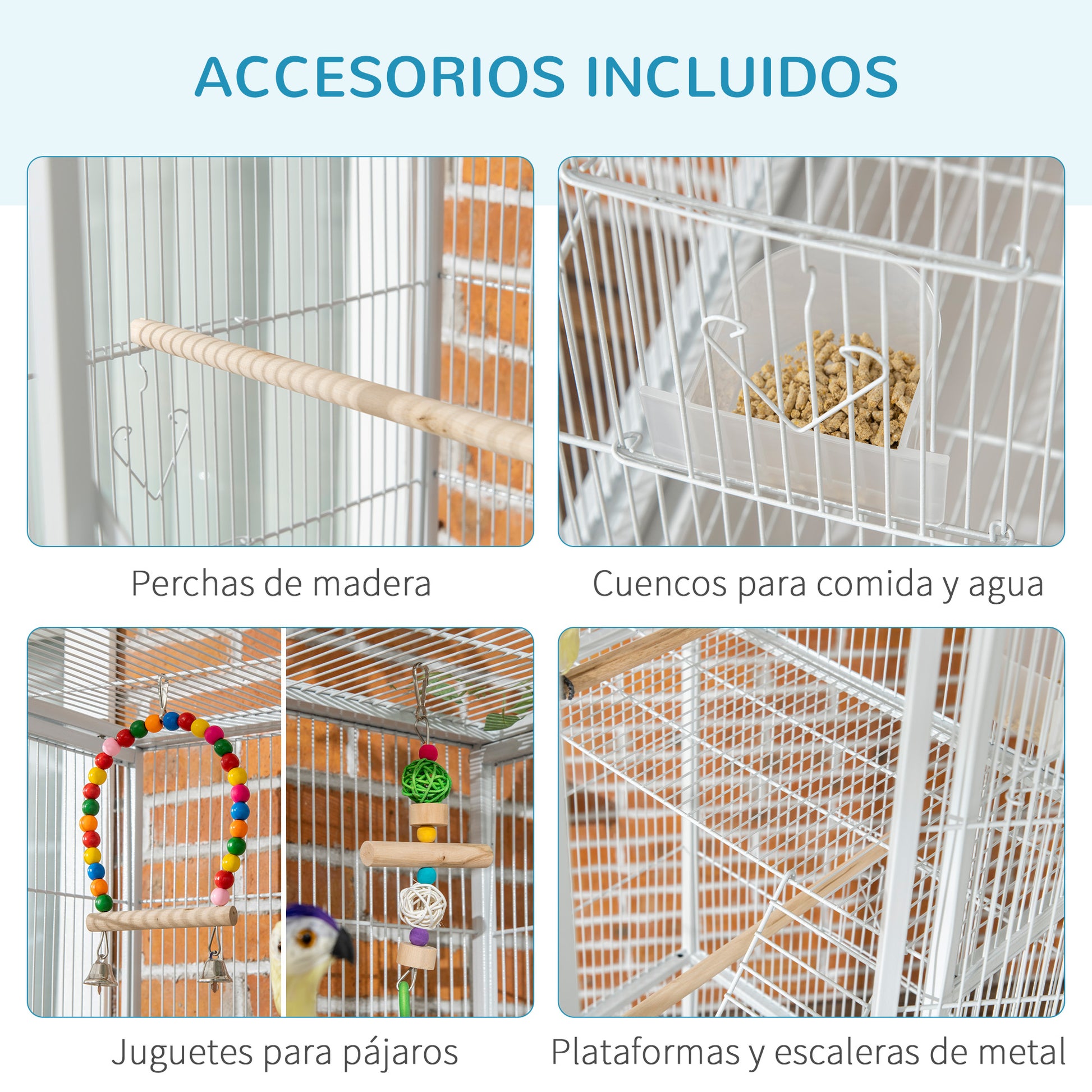Bird Cage with Wheels 83x53x180 cm Metal 3-Tier Birdhouse with 3 Perches Feeders Toys Ramps and Storage Shelf for Canaries Budgies White