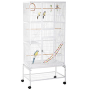 Bird Cage with Wheels 83x53x180 cm Metal 3-Tier Birdhouse with 3 Perches Feeders Toys Ramps and Storage Shelf for Canaries Budgies White