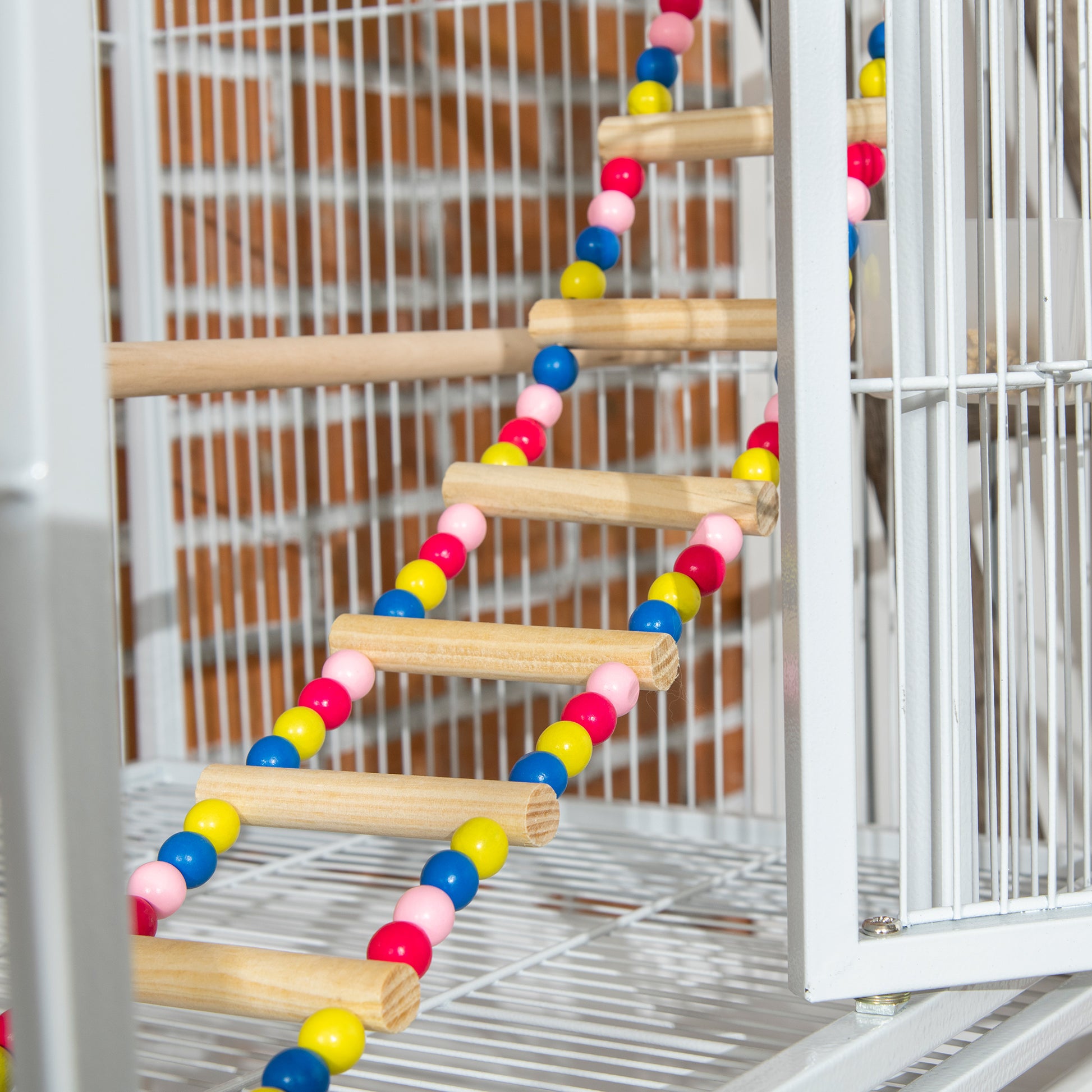 Bird Cage with Wheels 83x53x180 cm Metal 3-Tier Birdhouse with 3 Perches Feeders Toys Ramps and Storage Shelf for Canaries Budgies White