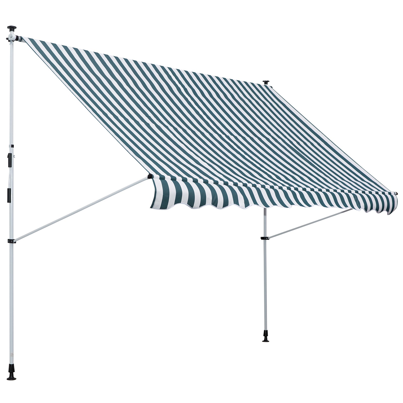 Clamp Awning with Hand Crank, Height Adjustable, Jointed Arm Awning, Dirt-Repellent, Weather-Resistant, Balcony Awning 150cm Wide, Terrace Awning for Terrace, Balcony, Porch Green+White