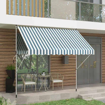 Clamp Awning with Hand Crank, Height Adjustable, Jointed Arm Awning, Dirt-Repellent, Weather-Resistant, Balcony Awning 150cm Wide, Terrace Awning for Terrace, Balcony, Porch Green+White