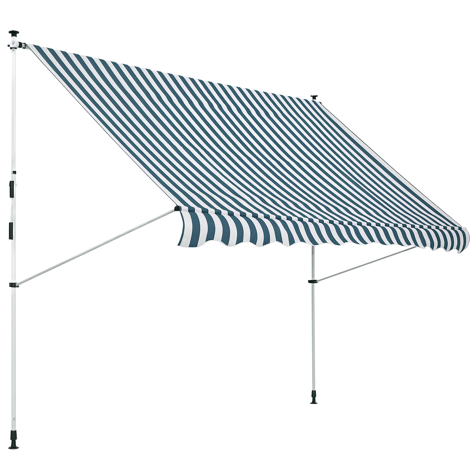 Clamp Awning with Hand Crank, Height Adjustable, Jointed Arm Awning, Dirt-Repellent, Weather-Resistant, Balcony Awning 150cm Wide, Terrace Awning for Terrace, Balcony, Porch Green+White