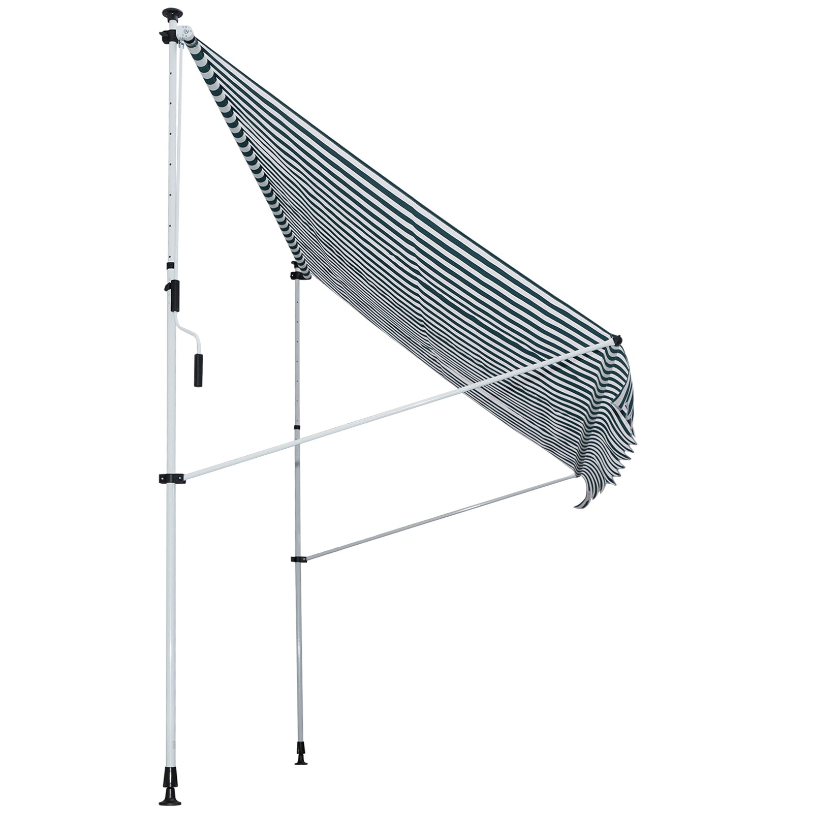 Clamp Awning with Hand Crank, Height Adjustable, Jointed Arm Awning, Dirt-Repellent, Weather-Resistant, Balcony Awning 150cm Wide, Terrace Awning for Terrace, Balcony, Porch Green+White