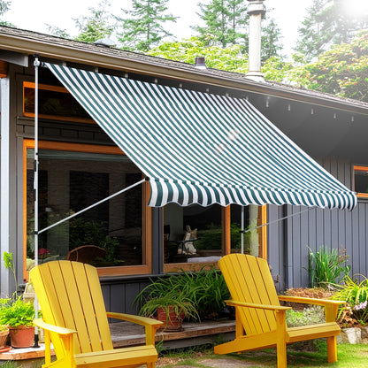Clamp Awning with Hand Crank, Height Adjustable, Jointed Arm Awning, Dirt-Repellent, Weather-Resistant, Balcony Awning 150cm Wide, Terrace Awning for Terrace, Balcony, Porch Green+White