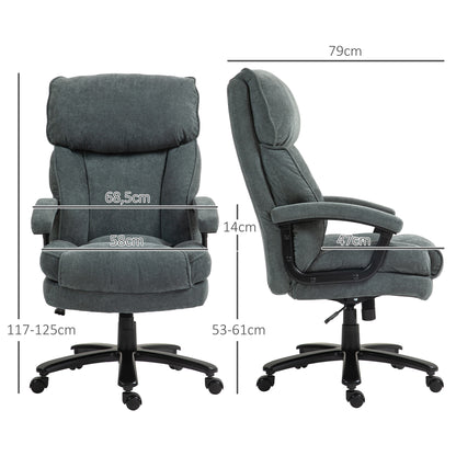 Office Chair, Ergonomic Desk Chair with Rocking Function, Linen-Like Fabric, Height Adjustable PC Chair with Swivel Function, Thick Cushions, Supports up to 200 kg, for Home-Office, Grey