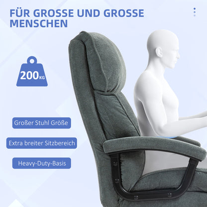 Office Chair, Ergonomic Desk Chair with Rocking Function, Linen-Like Fabric, Height Adjustable PC Chair with Swivel Function, Thick Cushions, Supports up to 200 kg, for Home-Office, Grey