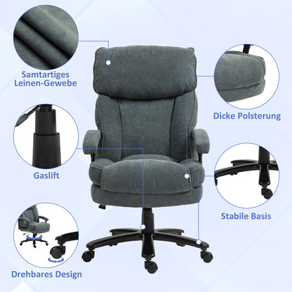 Office Chair, Ergonomic Desk Chair with Rocking Function, Linen-Like Fabric, Height Adjustable PC Chair with Swivel Function, Thick Cushions, Supports up to 200 kg, for Home-Office, Grey