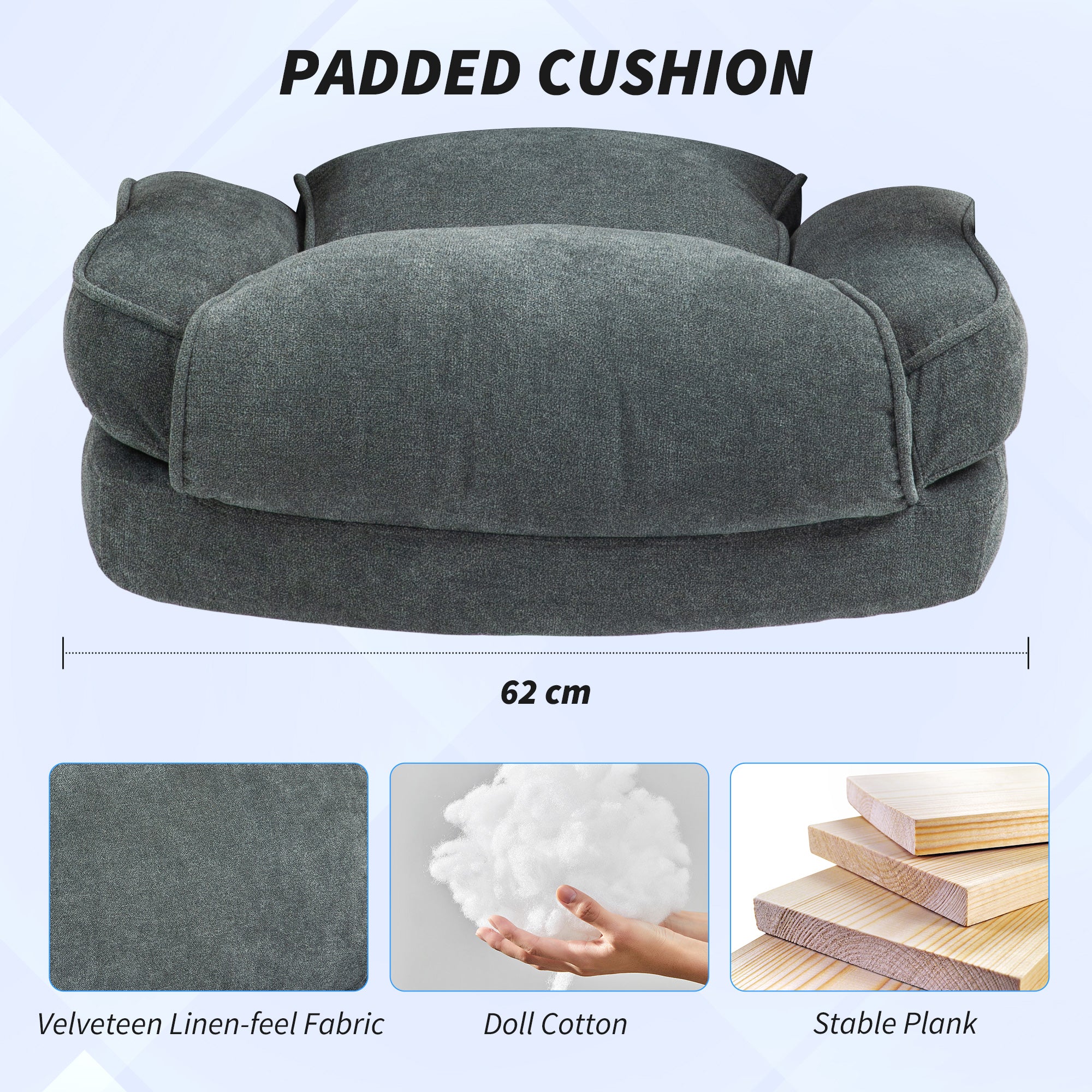 Office Chair, Ergonomic Desk Chair with Rocking Function, Linen-Like Fabric, Height Adjustable PC Chair with Swivel Function, Thick Cushions, Supports up to 200 kg, for Home-Office, Grey