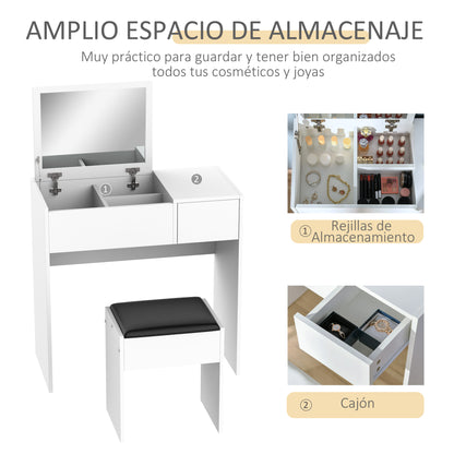 Makeup Vanity with Stool Makeup Table with Flip-Top Mirror and Storage Boxes 80x40x79 cm and 40x30x40 cm White