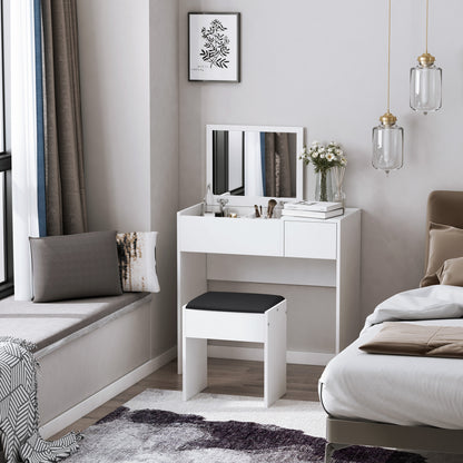 Makeup Vanity with Stool Makeup Table with Flip-Top Mirror and Storage Boxes 80x40x79 cm and 40x30x40 cm White