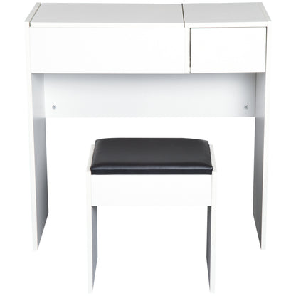 Makeup Vanity with Stool Makeup Table with Flip-Top Mirror and Storage Boxes 80x40x79 cm and 40x30x40 cm White
