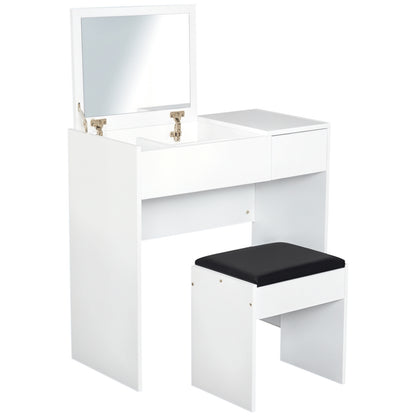 Makeup Vanity with Stool Makeup Table with Flip-Top Mirror and Storage Boxes 80x40x79 cm and 40x30x40 cm White