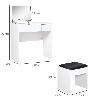 Makeup Vanity with Stool Makeup Table with Flip-Top Mirror and Storage Boxes 80x40x79 cm and 40x30x40 cm White